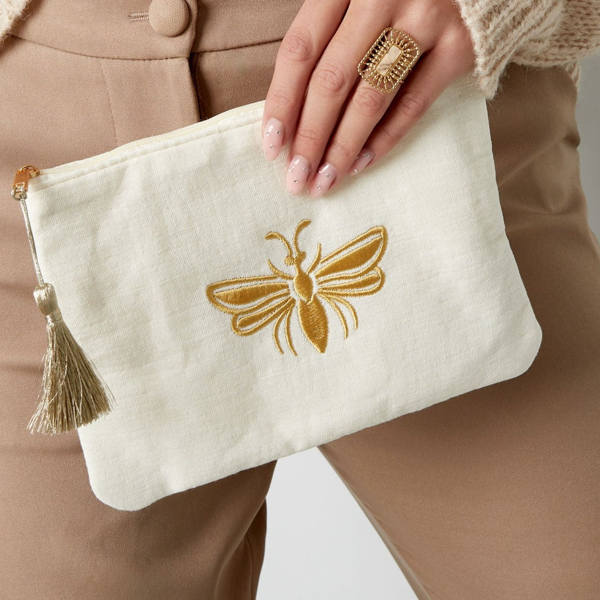Make-up tas met gouden bij