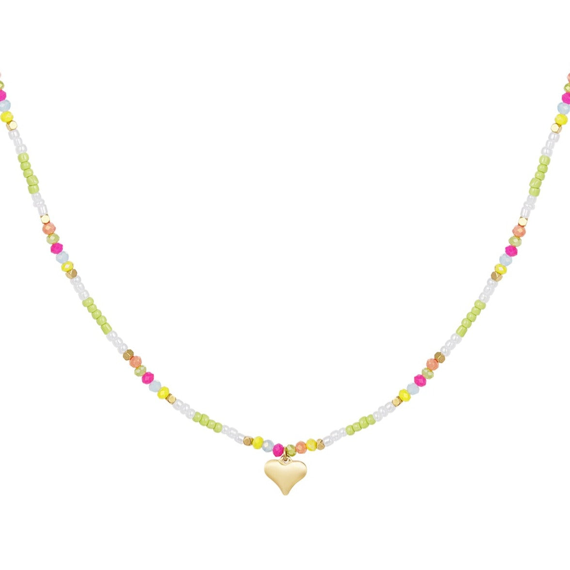 Kleurrijke kralenketting met hart bedel