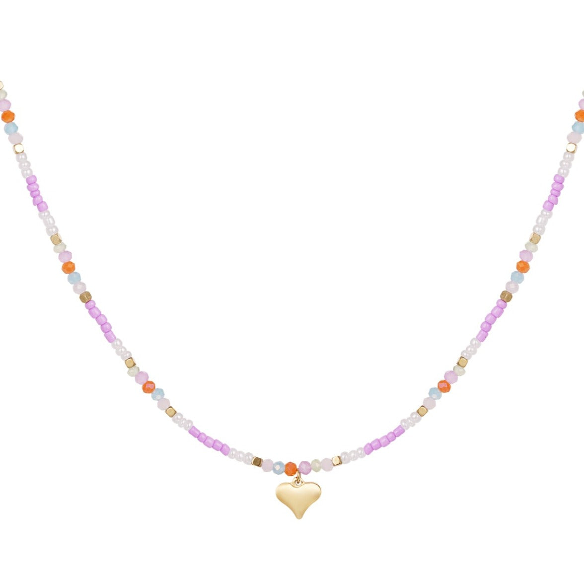 Kleurrijke kralenketting met hart bedel
