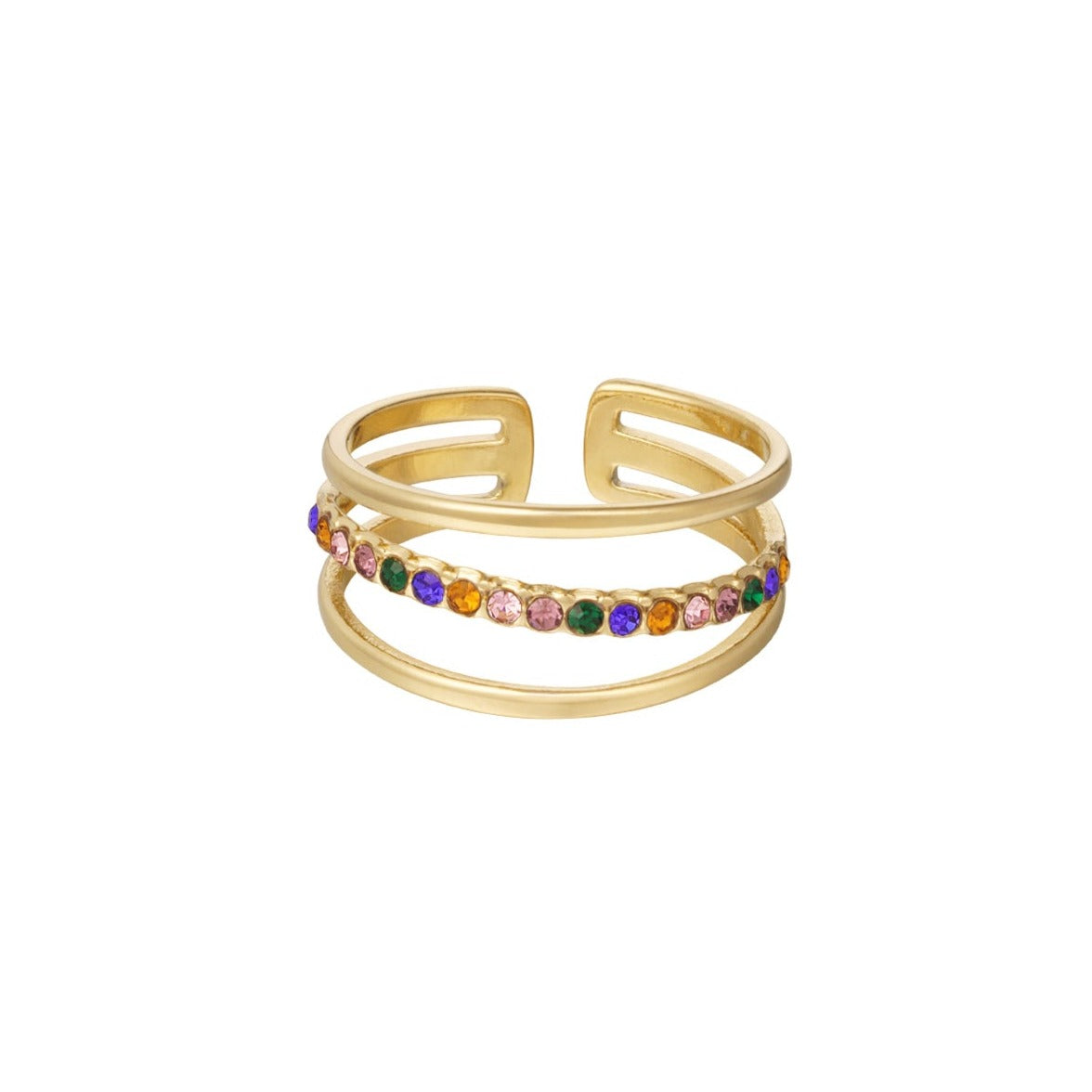 Ring drie laags met rij steentjes