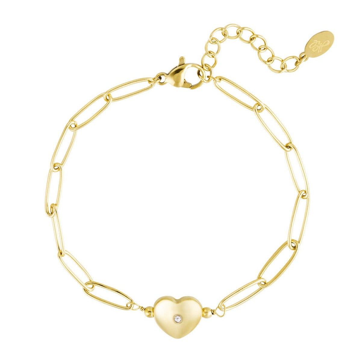 Schakelarmband met hart wit steentje