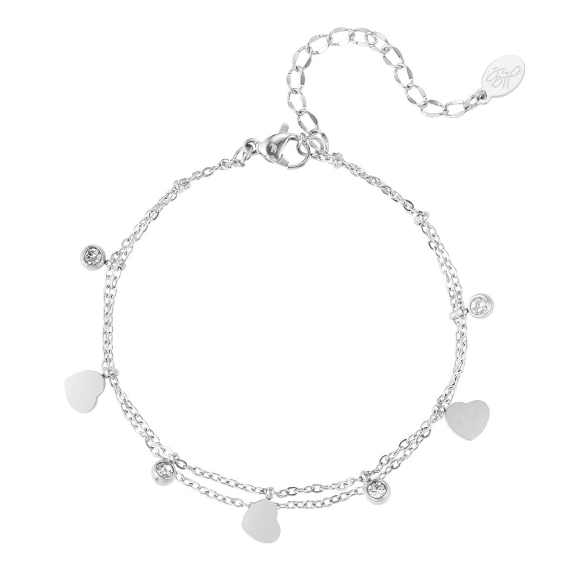 Bedel armband met harten en steentjes