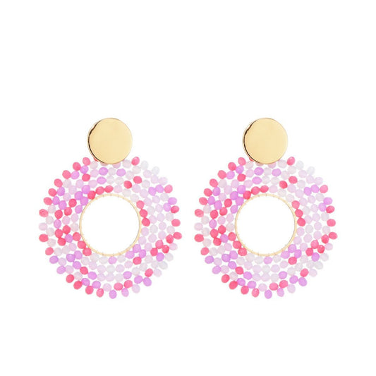 Statement oorbellen multi  pink rond