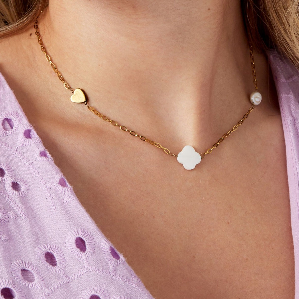 Ketting hart klaver schelp