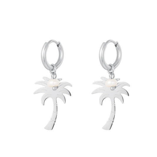 Palmboom oorbellen  met parel