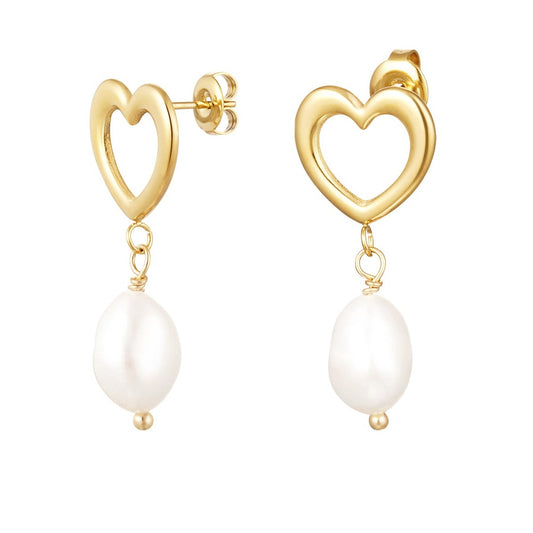 Oorbel hart met parel detail